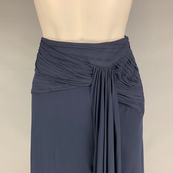 RALPH LAUREN Size 6 Navy Silk Solid Slits Long Skirt - Picture 3 of 8